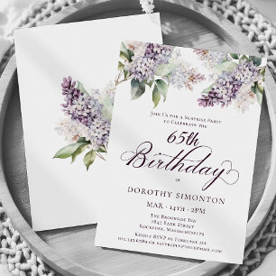 Invitation SURPRISE PARTY 65e anniversaire Purple Lilac Flora