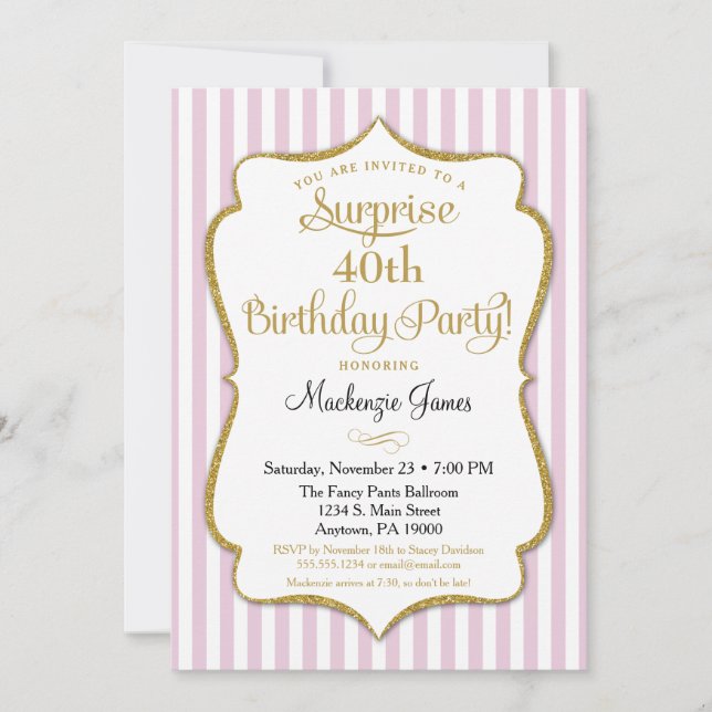 Invitation Surprise Party Pink Gold Elegant (Devant)