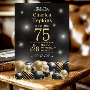 Invitation Surprise Party pour les 75 ans Ballons noirs et do