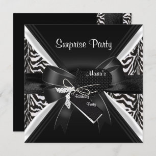 Invitation Surprise Party Zebra Black White Bow Image