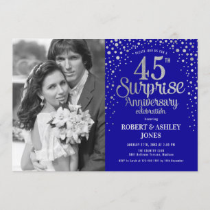 Invitation Surprise Photo 45e Anniversaire - Bleu Argent