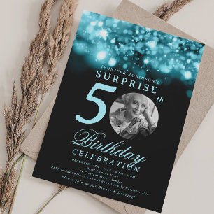 Invitation SURPRISE Photo 50e anniversaire Turquoise minuit