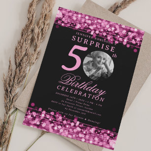 Invitation SURPRISE Photo 50th Birthday Hot Pink Lights