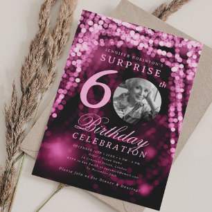 Invitation SURPRISE Photo 60e anniversaire Hot Pink Glam Ligh