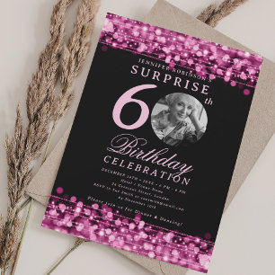 Invitation SURPRISE Photo 60th Birthday Hot Pink Lights
