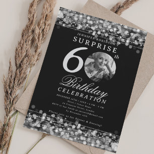 Invitation SURPRISE Photo 60th Birthday Party Silver Lights