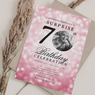 Invitation SURPRISE Photo 70e anniversaire Blush Pink Bokeh