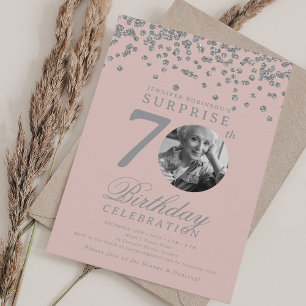 Invitation SURPRISE Photo 70e anniversaire Silver Blush Pink