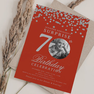 Invitation SURPRISE Photo 70e Fête d'anniversaire Argent Roug