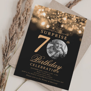 Invitation SURPRISE Photo 70th Birthday Gold Midnight Glam