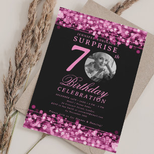 Invitation SURPRISE Photo 70th Birthday Hot Pink Lights