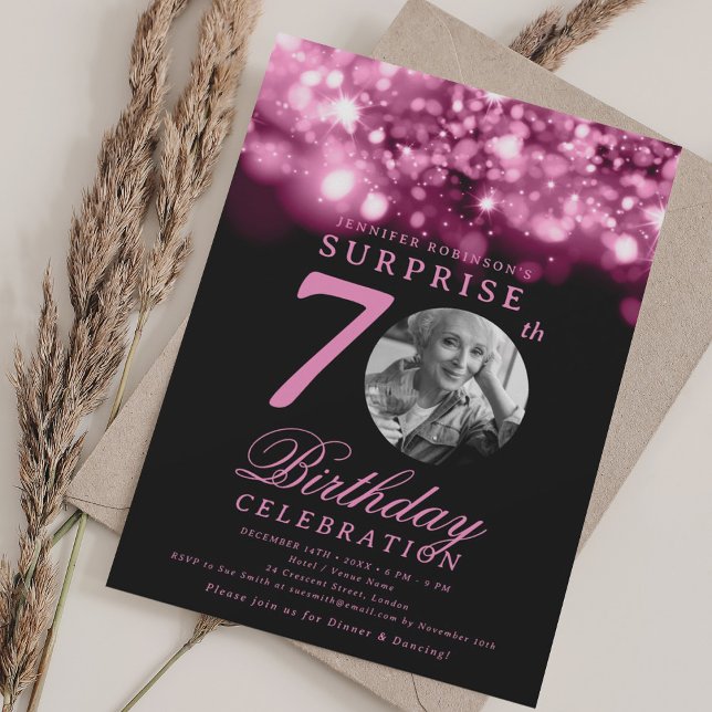 Invitation SURPRISE Photo 70th Birthday Hot Pink Midnight  (SURPRISE Photo 70th Birthday Hot Pink Midnight Invitation)