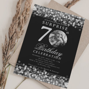 Invitation SURPRISE Photo 70th Birthday Party Silver Lights