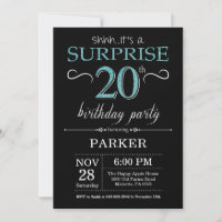 Invitation surprise pour 20e anniversaire noir et