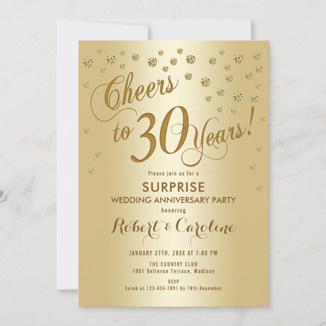 Invitation Surprise pour 30 ans de mariage - Or (Devant)