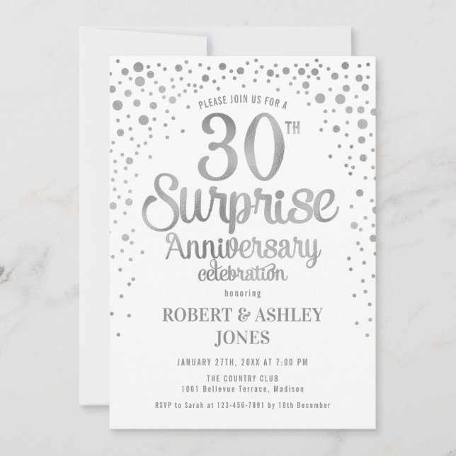 Invitation Surprise pour 30e anniversaire de mariage - Argent (Devant)