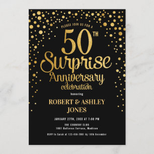Invitation Surprise pour 50 ans de mariage - Noir et or