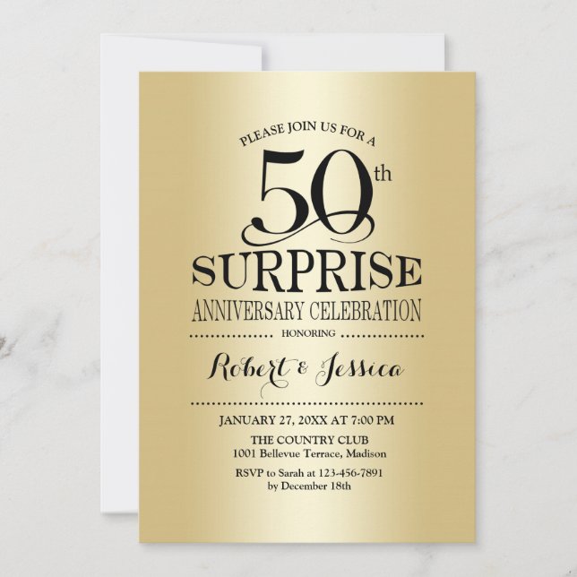 Invitation Surprise pour 50 ans de mariage - Or (Devant)