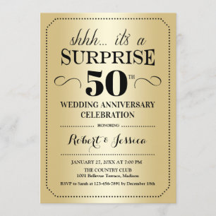 Invitation Surprise pour 50 ans de mariage - Or Noir