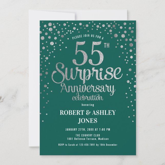 Invitation Surprise pour 55e anniversaire de mariage - Vert & (Devant)