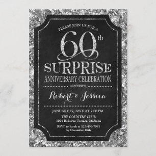 Invitation Surprise pour 60 ans de mariage - Noir Argenté