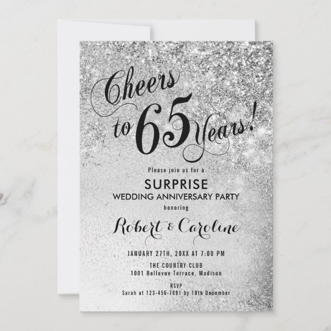 Invitation Surprise pour 65e anniversaire de mariage - Argent (Devant)