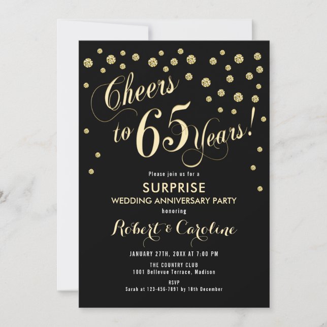 Invitation Surprise pour 65e anniversaire de mariage - Noir e (Devant)