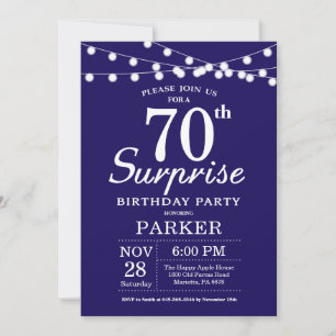 Invitation surprise pour 70 ans Bleu marine