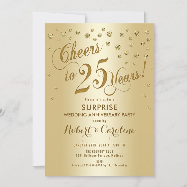 Invitation Surprise pour le 25e anniversaire de mariage - Or (Devant)