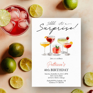 Invitation Surprise pour les 40 ans, cocktail à l'aquarelle