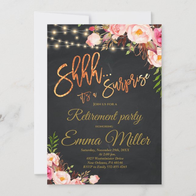 Invitation Surprise Retraite Party, Boho Floral Retraite (Devant)