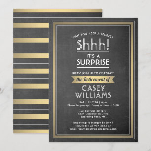 Invitation Surprise Retraite Party Élégant Chalkboard Gold