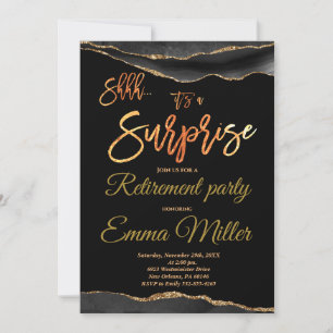 Invitation Surprise Retraite Party, Elegant Gold et Black