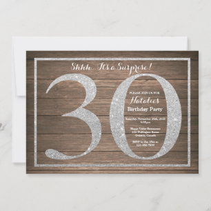 Invitation surprise rustique pour 30 ans Argent