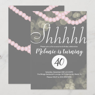 Invitation Surprise Shhhhh Pink Pearl Bokeh fête d'anniversai