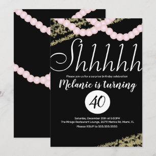 Invitation Surprise Shhhhhh Perle Rose Feuille Anniversaire
