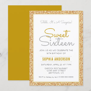 Invitation Surprise Sweet 16 Anniversaire Faux Gold Parties s