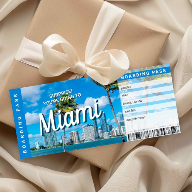 Invitation Surprise Trip to Miami Gift Boarding Pass Card (Surprise Trip to Miami Ticket Printable )
