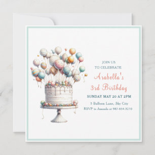 Invitation Surréaliste, Ballons mignons et Carré de gâteau d'