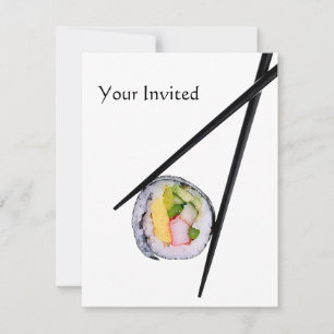 Invitation Sushi, baguettes noires, sushis, baguettes, ric