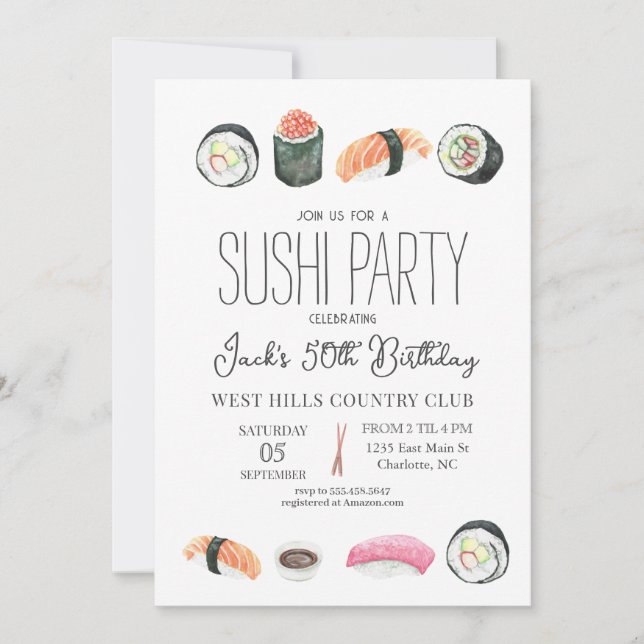 Invitation Sushi invitation, Sushi Anniversaire, Sushi & SaKi (Devant)