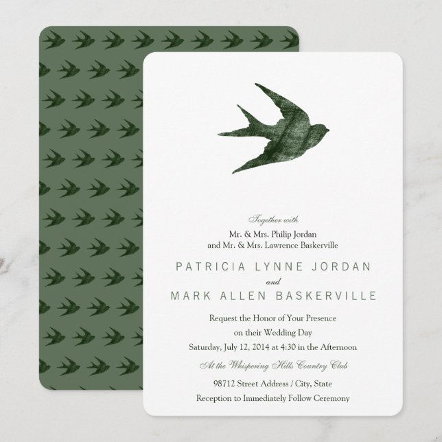 Invitation Swallow (Style Letterpress) Répéter Élégant (Devant / Derrière)