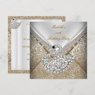 Invitation Swan Beige Or Damask Blanc Elégant Anniversaire