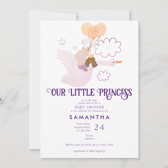 Invitation Swan Little Princess Fairytale Girl Baby shower (Devant)