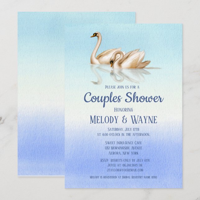 Invitation Swan Love Elegance Couples Douche (Devant / Derrière)