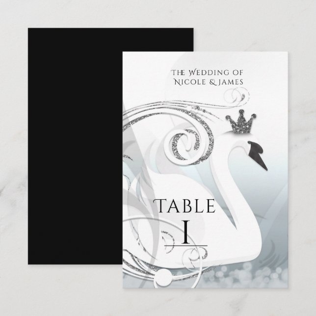 Invitation Swan Princess Silver & White Elegant Numéro de tab (Devant / Derrière)