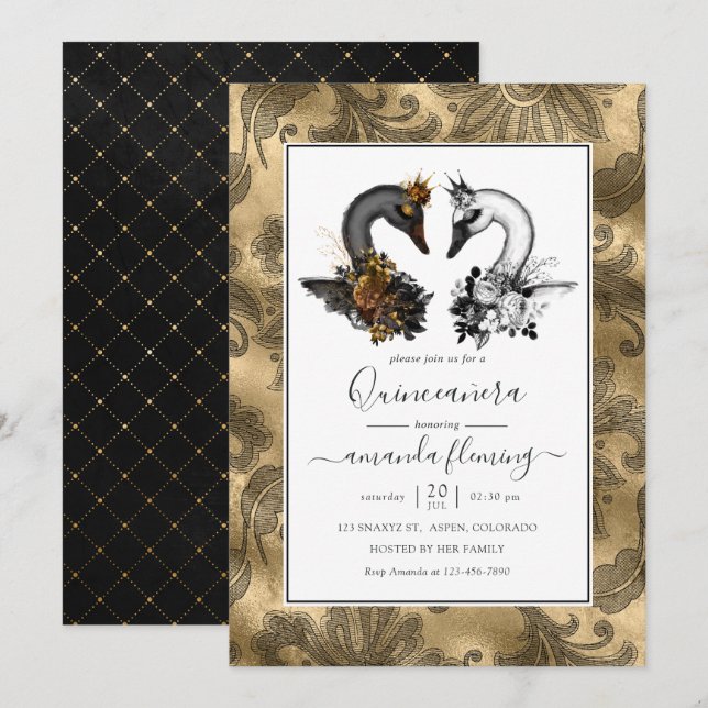 Invitation Swan Quinceañera (Devant / Derrière)