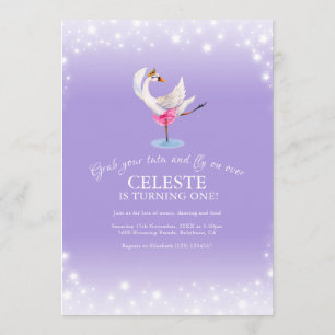 Invitation Swan sur ballet lac 1er anniversaire violet invita