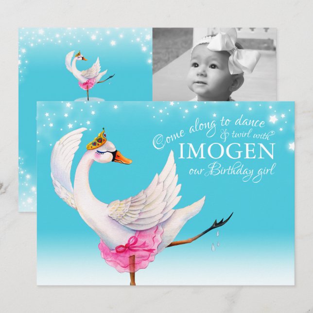 Invitation Swan sur ballet lac 2e anniversaire aqua invitatio (Devant / Derrière)