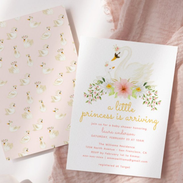 Invitation Swan - Une petite princesse arrive - Baby shower (Créateur téléchargé)